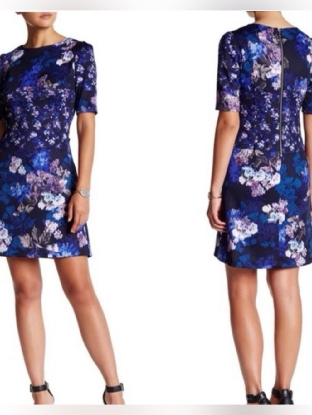 Betsey Johnson Blue Floral Scuba Cocktail Dress Wedding Guest Size 12